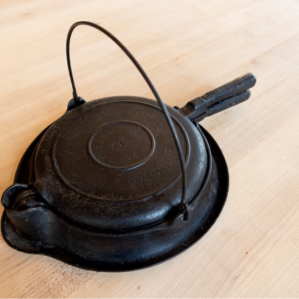Vintage Wagner No. 8 Cast Iron Waffle Griddle with Handle